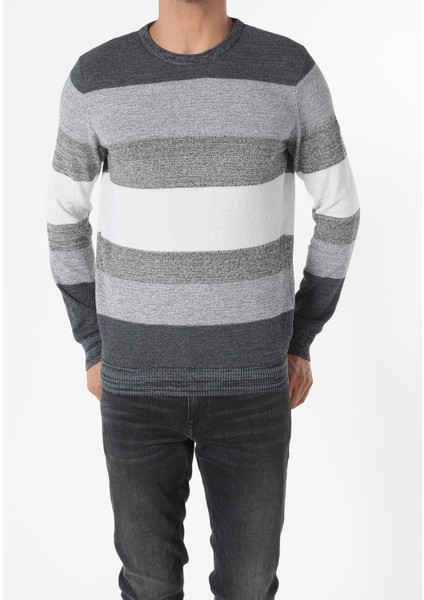 Slim Fit Yuvarlak Yaka Erkek Gri Kazak