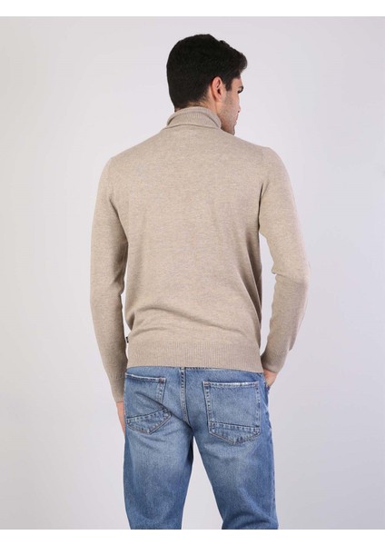 Slim Fit Balıkçı Yaka Jakarlı Erkek Gri Kazak