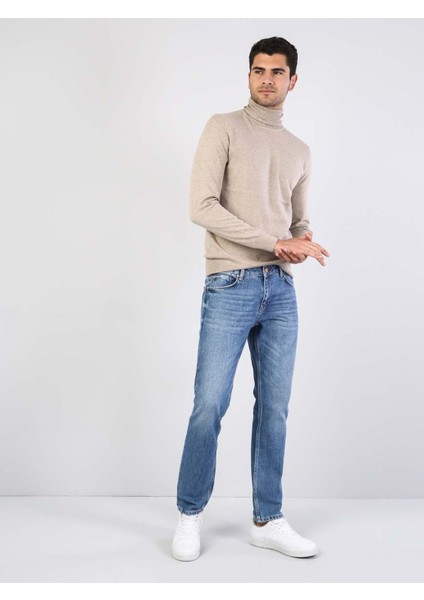 Slim Fit Balıkçı Yaka Jakarlı Erkek Gri Kazak