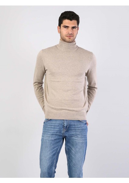 Slim Fit Balıkçı Yaka Jakarlı Erkek Gri Kazak