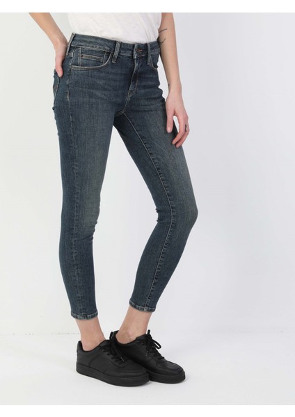 759 Lara Super Slim Fit Orta Bel Dar Paça Kadın Koyu Mavi Jean Pantolon