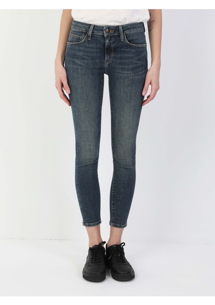 759 Lara Super Slim Fit Orta Bel Dar Paça Kadın Koyu Mavi Jean Pantolon