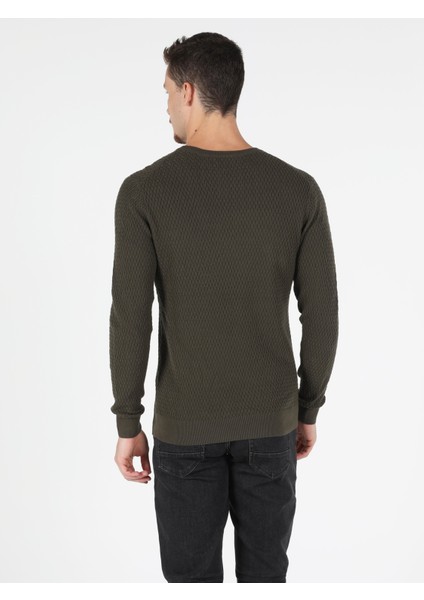 Slim Fit Yuvarlak Yaka Erkek Yeşil Kazak