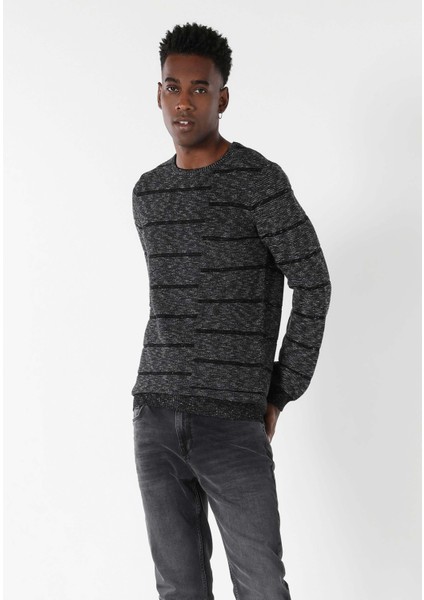 Slim Fit Yuvarlak Yaka Erkek Antrasit Kazak