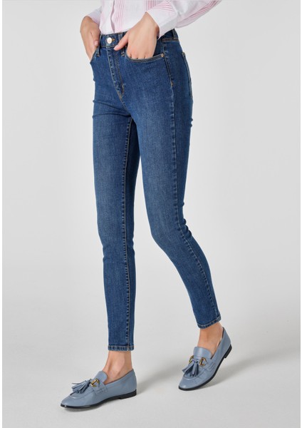 759 Lara Super Slim Fit Orta Bel Süper Dar Paça Kadın Mavi Jean Pantolon