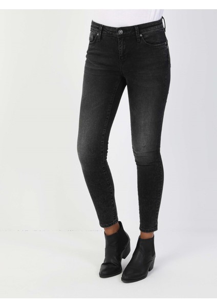 759 Lara Super Slim Fit Orta Bel Dar Paça Kadın Gri Jean Pantolon