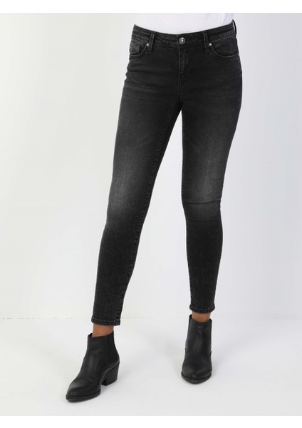 759 Lara Super Slim Fit Orta Bel Dar Paça Kadın Gri Jean Pantolon