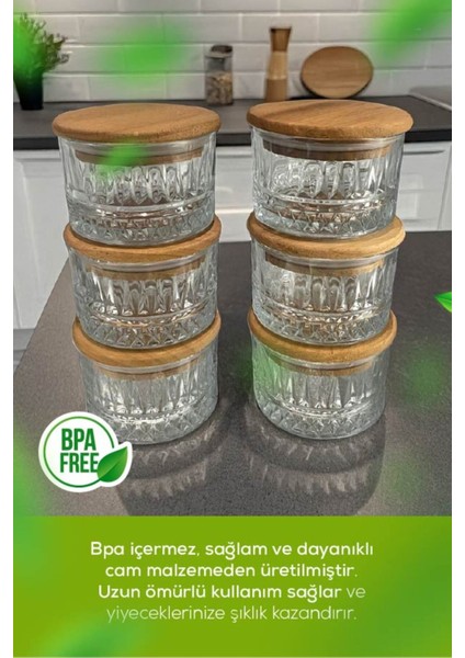 6'lı Ahşap Kapaklı Cam Kase Seti 180 ml