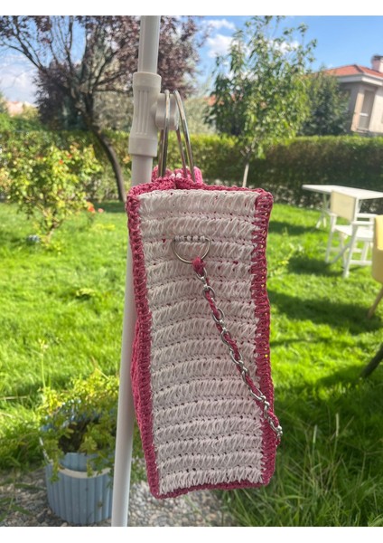 Çizgili El Örgüsü Metal Saplı, Kağıt Ip, Kadın, Günlük, Zincir Saplı, Plaj , Tatil Çantası fırsatları