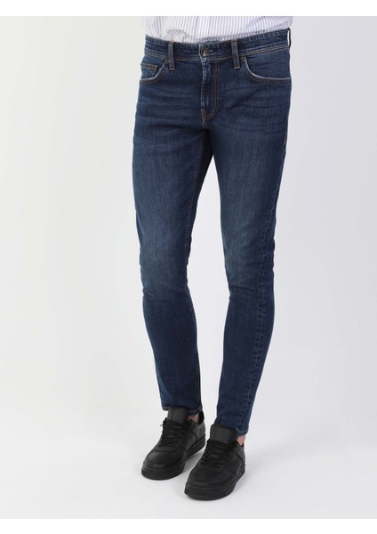 041 Danny Slim Fit Düşük Bel Dar Paça Erkek Mavi Jean Pantolon
