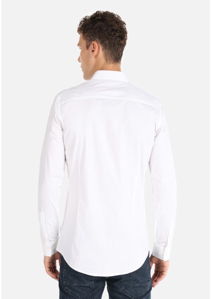 Süper Slim Fit Shirt Neck Düz Erkek Beyaz Uzun Kol Gömlek fiyatları