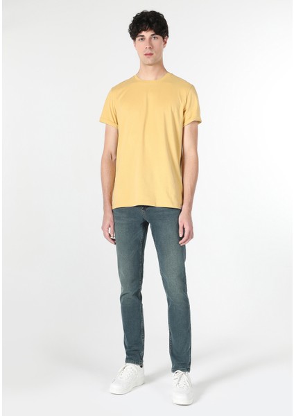 Regular Fit Yuvarlak Yaka Düz Erkek Sari Kısa Kol Tişört Cl1058592