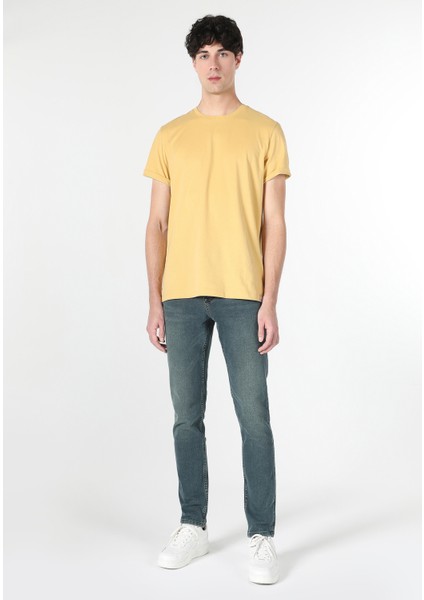 Regular Fit Yuvarlak Yaka Düz Erkek Sari Kısa Kol Tişört Cl1058592