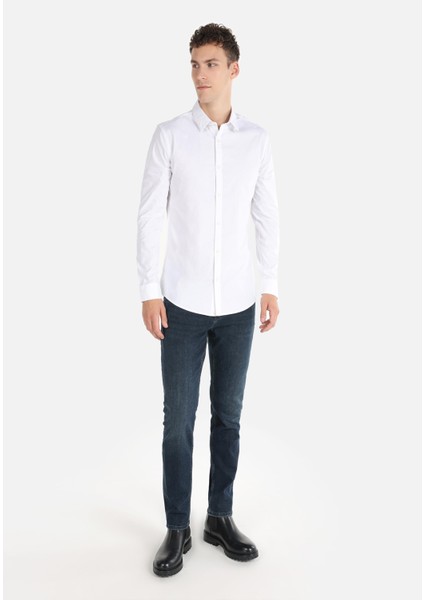 Süper Slim Fit Shirt Neck Düz Erkek Beyaz Uzun Kol Gömlek modelleri