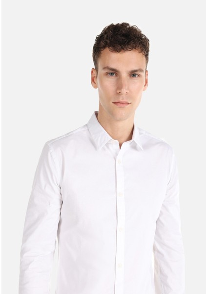 Süper Slim Fit Shirt Neck Düz Erkek Beyaz Uzun Kol Gömlek fırsatları