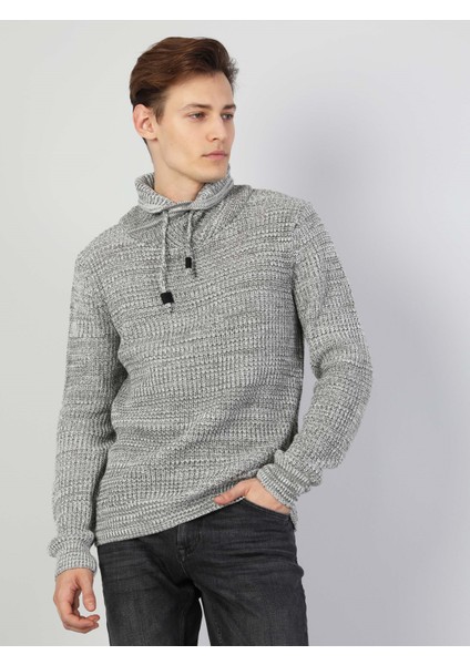 Slim Fit Sal Yaka Erkek Gri Kazak