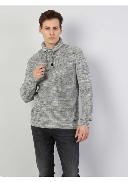 Slim Fit Sal Yaka Erkek Gri Kazak modelleri