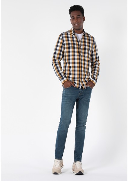 Slim Fit Shirt Neck Erkek Sari Uzun Kol Gömlek modelleri