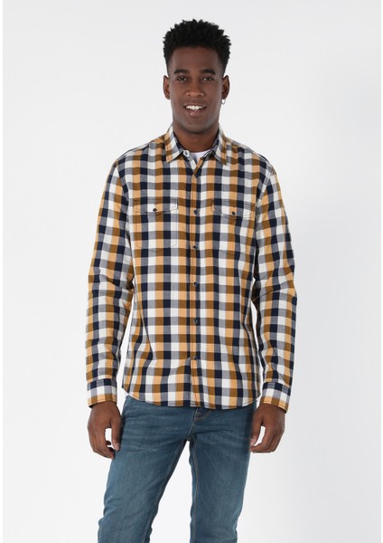 Slim Fit Shirt Neck Erkek Sari Uzun Kol Gömlek fırsatları