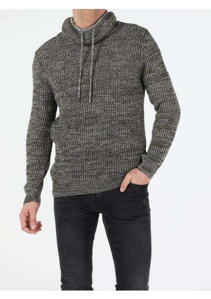 Slim Fit Sal Yaka Erkek Yeşil Kazak