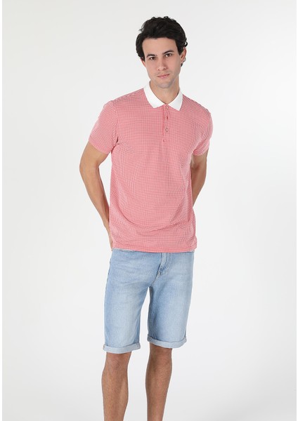 Regular Fit Polo Yaka Düz Erkek Kirmizi Kısa Kol Tişört