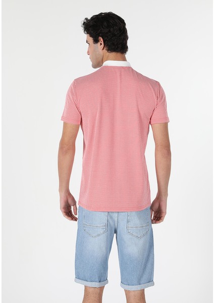 Regular Fit Polo Yaka Düz Erkek Kirmizi Kısa Kol Tişört