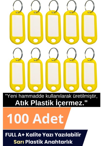 Plastik Anahtarlık Etiket Kimlik Isimlik Yazı Yazmalık Emlakçı Anahtarlığı Sarı Renkli 100 Adet