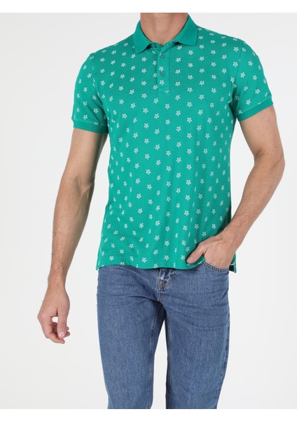 Regular Fit Polo Yaka Erkek Yeşil Kısa Kol Tişört