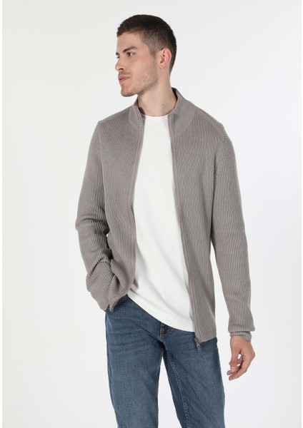 Slim Fit Dar Kesim Fermuarlı Gri Erkek Hırka modelleri