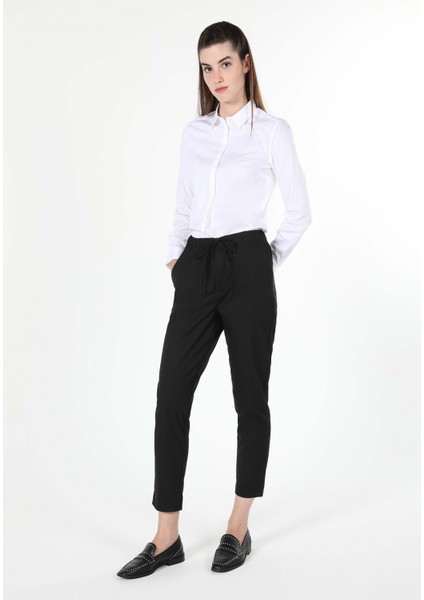 Regular Fit Düşük Bel Düz Paça Kadın Siyah Pantolon