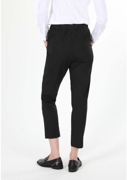 Regular Fit Düşük Bel Düz Paça Kadın Siyah Pantolon