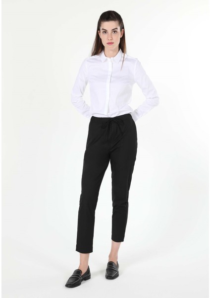 Regular Fit Düşük Bel Düz Paça Kadın Siyah Pantolon
