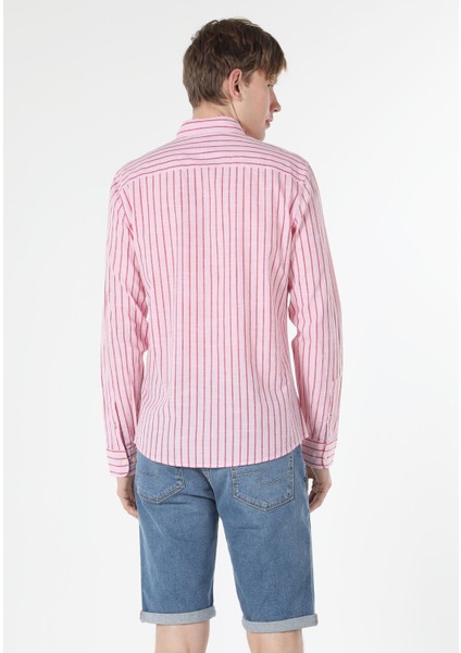 Slim Fit Shirt Neck Erkek Pembe Uzun Kol Gömlek fiyatları