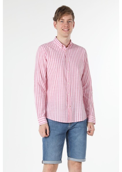 Slim Fit Shirt Neck Erkek Pembe Uzun Kol Gömlek fırsatları