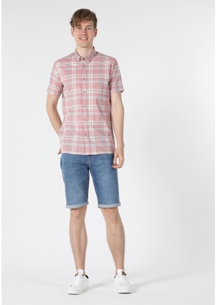 Regular Fit Shirt Neck Erkek Turuncu Kısa Kol Gömlek modelleri