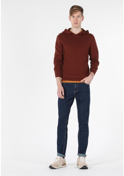 Regular Fit Kapüşonlu Erkek Kahverengi Kazak