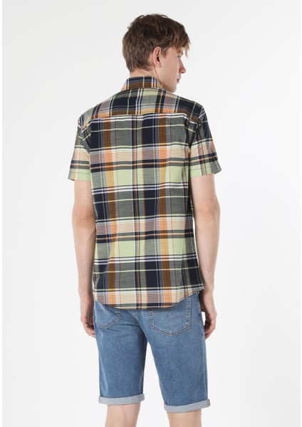Regular Fit Shirt Neck Ekoseli Erkek Çok Renkli Kısa Kol Gömlek