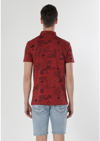 Regular Fit Polo Yaka Baskılı Erkek Kahverengi Kısa Kol Tişört fiyatları