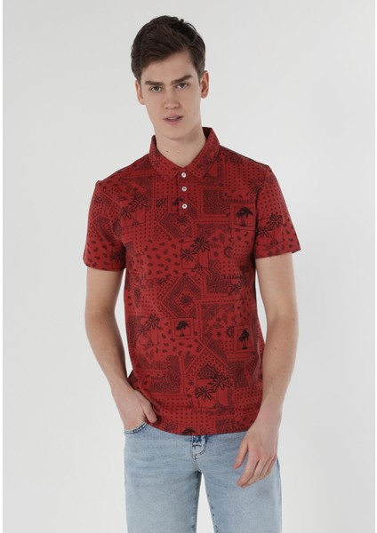 Regular Fit Polo Yaka Baskılı Erkek Kahverengi Kısa Kol Tişört modelleri