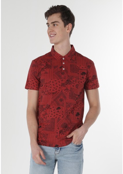 Regular Fit Polo Yaka Baskılı Erkek Kahverengi Kısa Kol Tişört fırsatları