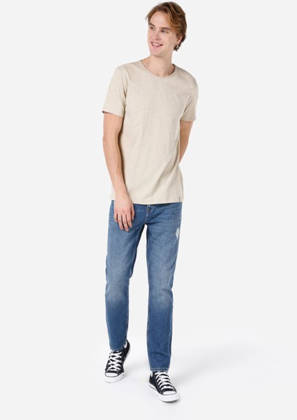 Regular Fit Bej Erkek Kısa Kol Tişört