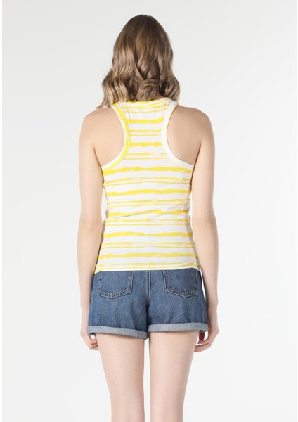 Slim Fit Çizgili Sarı Kadın Atlet