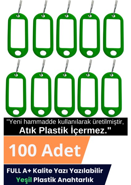 Plastik Anahtarlık Etiket Kimlik Isimlik Yazı Yazmalık Emlakçı Anahtarlığı Yeşil Renkli 100 Adet