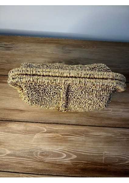 Altın Renkli Simli Abiye Clutch , Portföy Çanta, Astarlı , El Yapımı, Elde Örme, Metal Gizli Burslu fırsatları