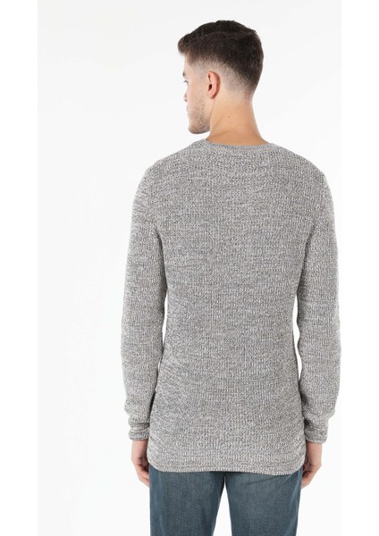 Slim Fit Yuvarlak Yaka Jakarlı Erkek Bej Kazak