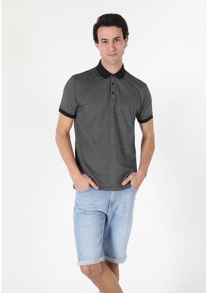 Regular Fit Polo Yaka Jakarlı Erkek Antrasit Kısa Kol Tişört modelleri