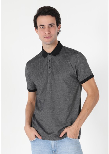 Regular Fit Polo Yaka Jakarlı Erkek Antrasit Kısa Kol Tişört fırsatları