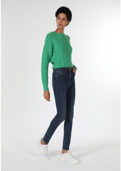 Skinny Fit Yüksel Bel Dar Paça Kadın İndigo Jean Pantolon