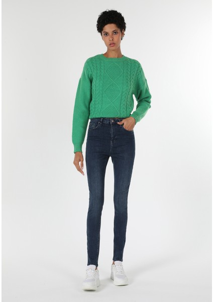 Skinny Fit Yüksel Bel Dar Paça Kadın İndigo Jean Pantolon modelleri