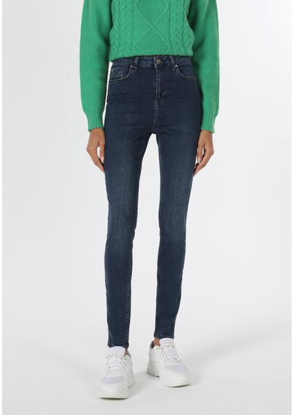 Skinny Fit Yüksel Bel Dar Paça Kadın İndigo Jean Pantolon fırsatları